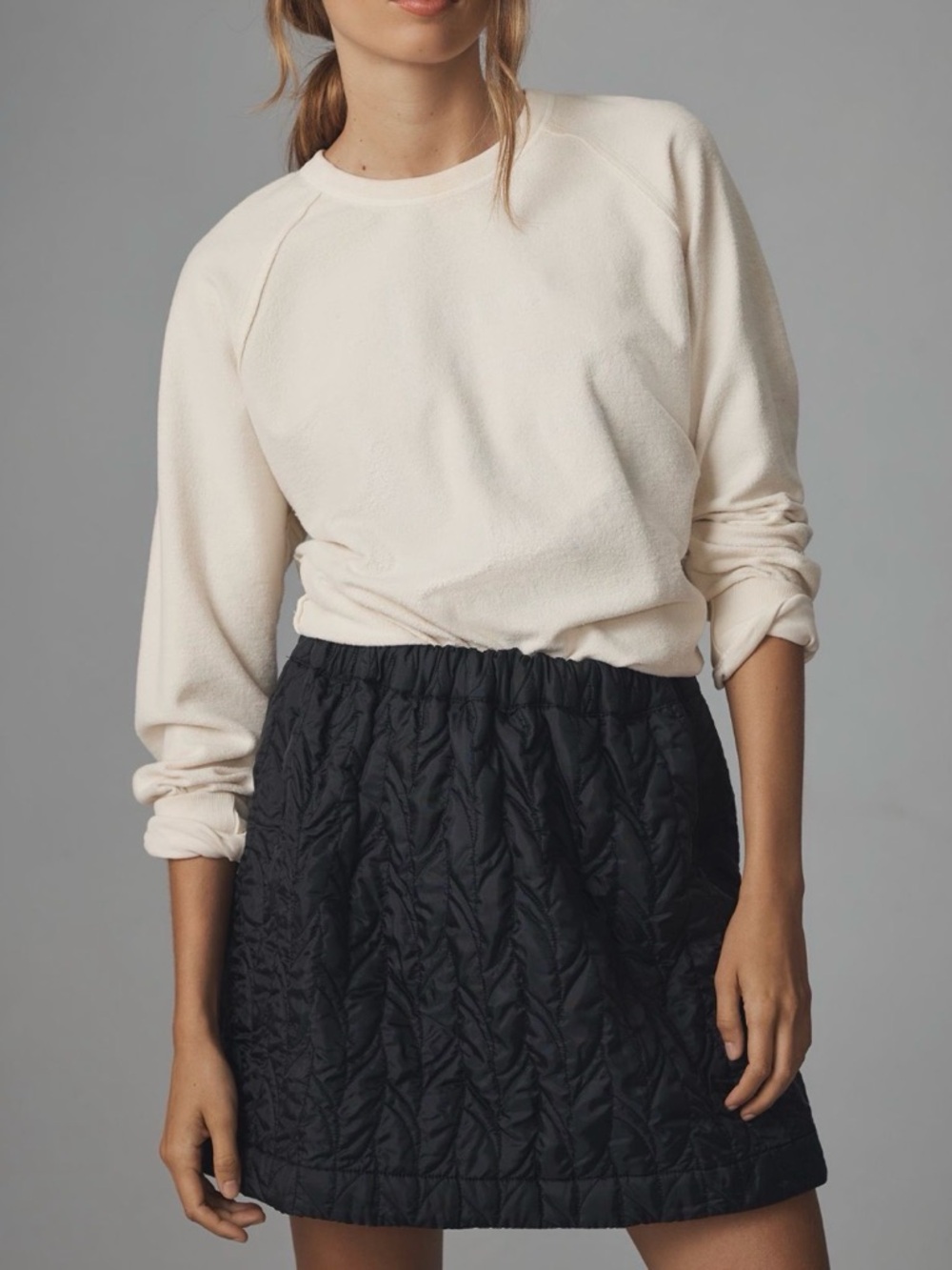 Anthropologie Maeve - Black Quilted Mini Skirt Sz L